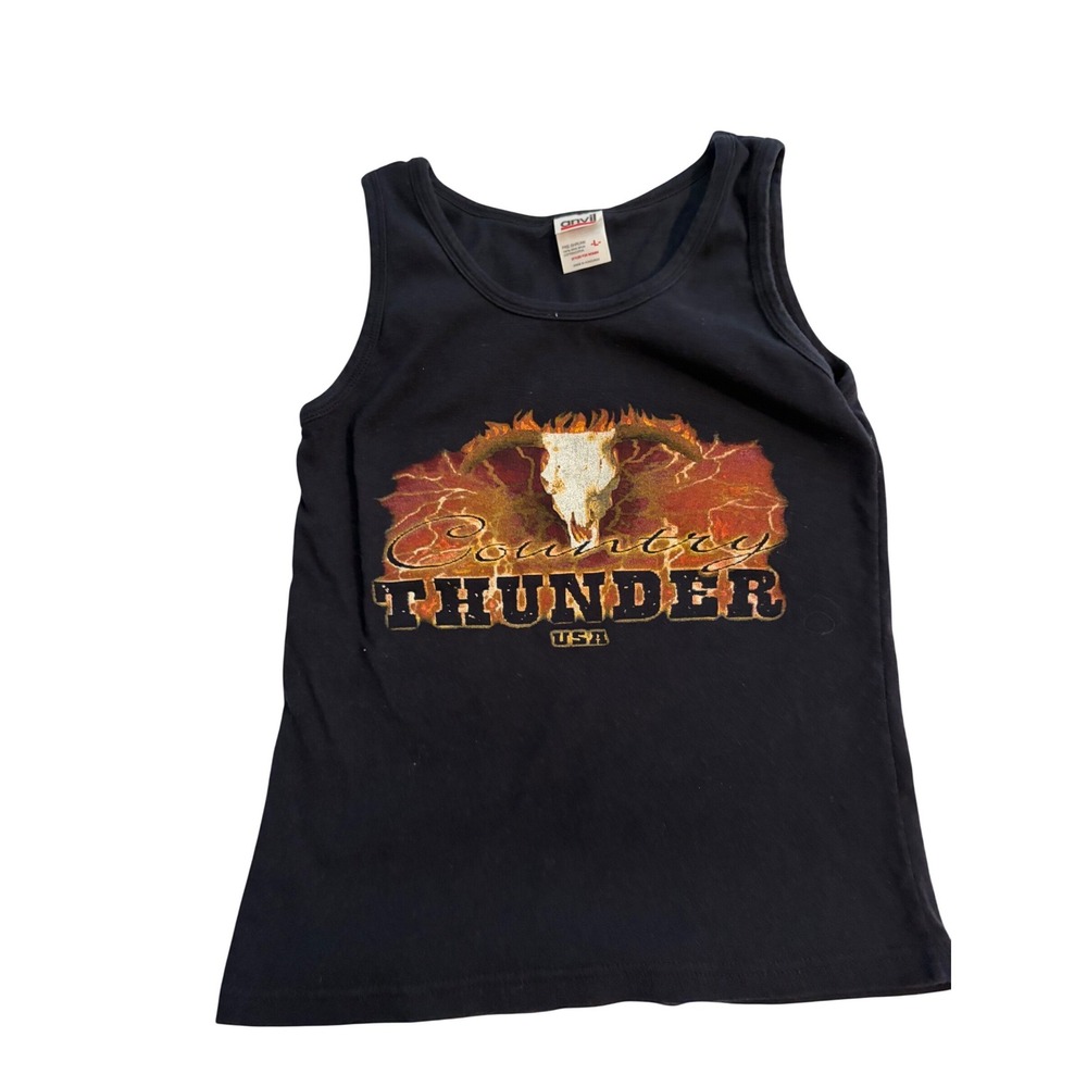 Country Thunder Music Festival Western Black Bull Skull Graphic‎ Tank Large